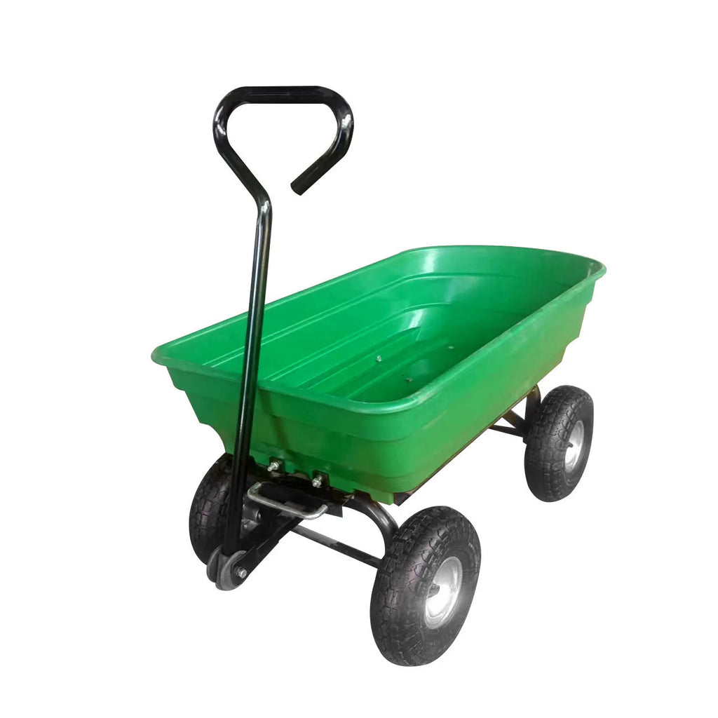 Green four-wheel dump truck with steel PP construction, 940mm long bed