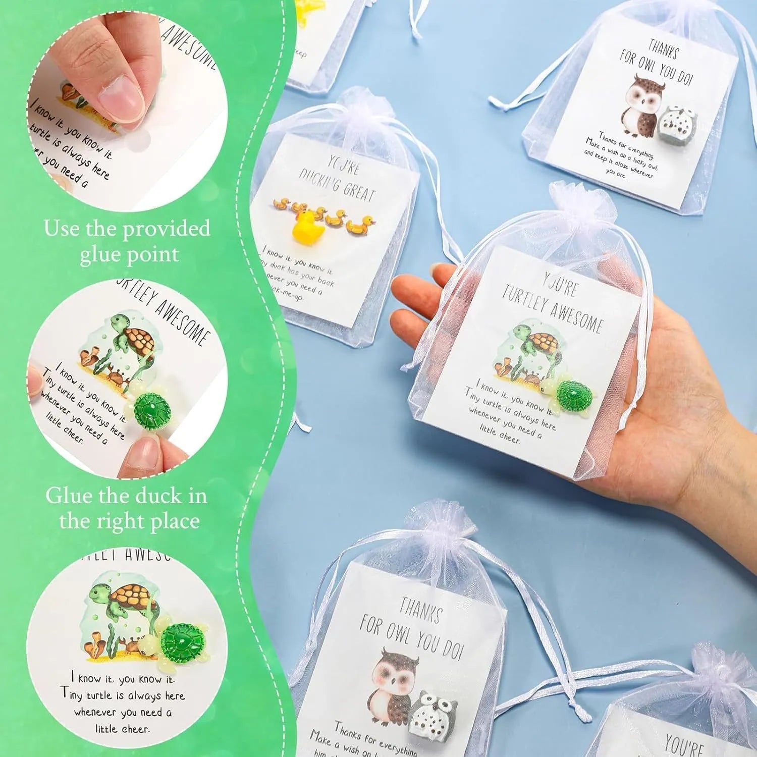 Resin memo greeting cards with pun designs in various set quantity options