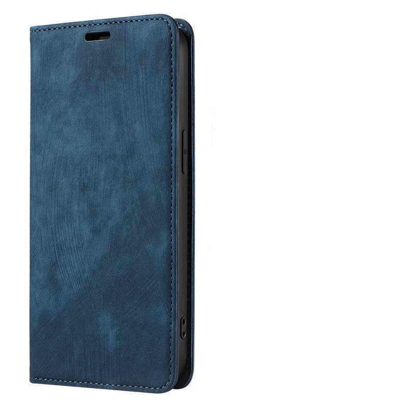 Magnetic flip phone case for iPhone in various colours showing TPU and leather construction