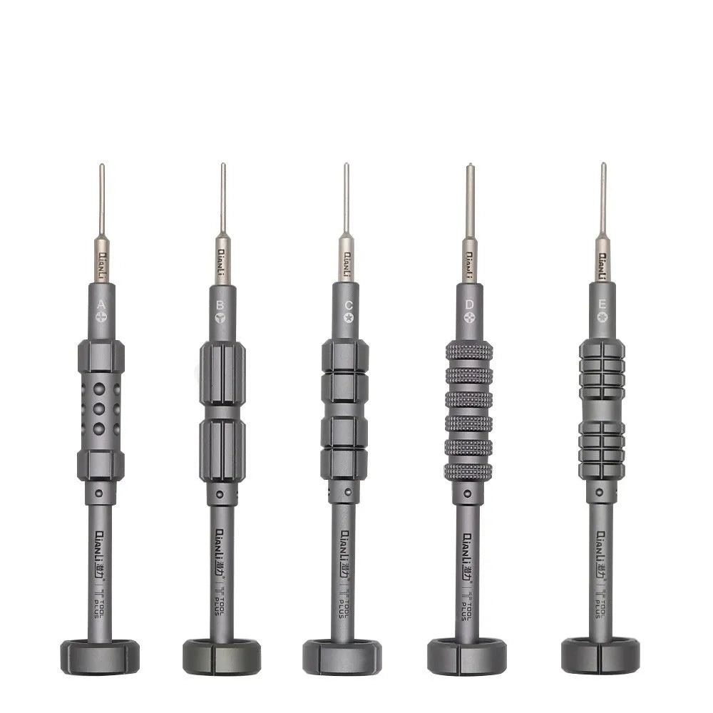 iPhone repair screwdriver tool with cross triangle T2 heads and grenade-shaped aluminium handle