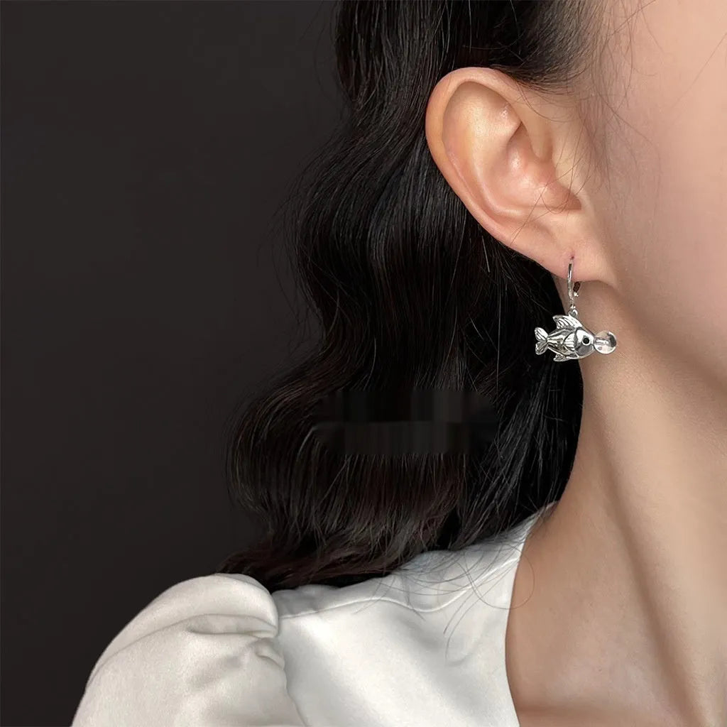 Copper bubble fish earrings with animal modelling and electroplated goldfish style design