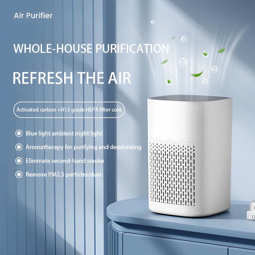 Desktop air purifier unit with simple design for placement on office or home surfaces