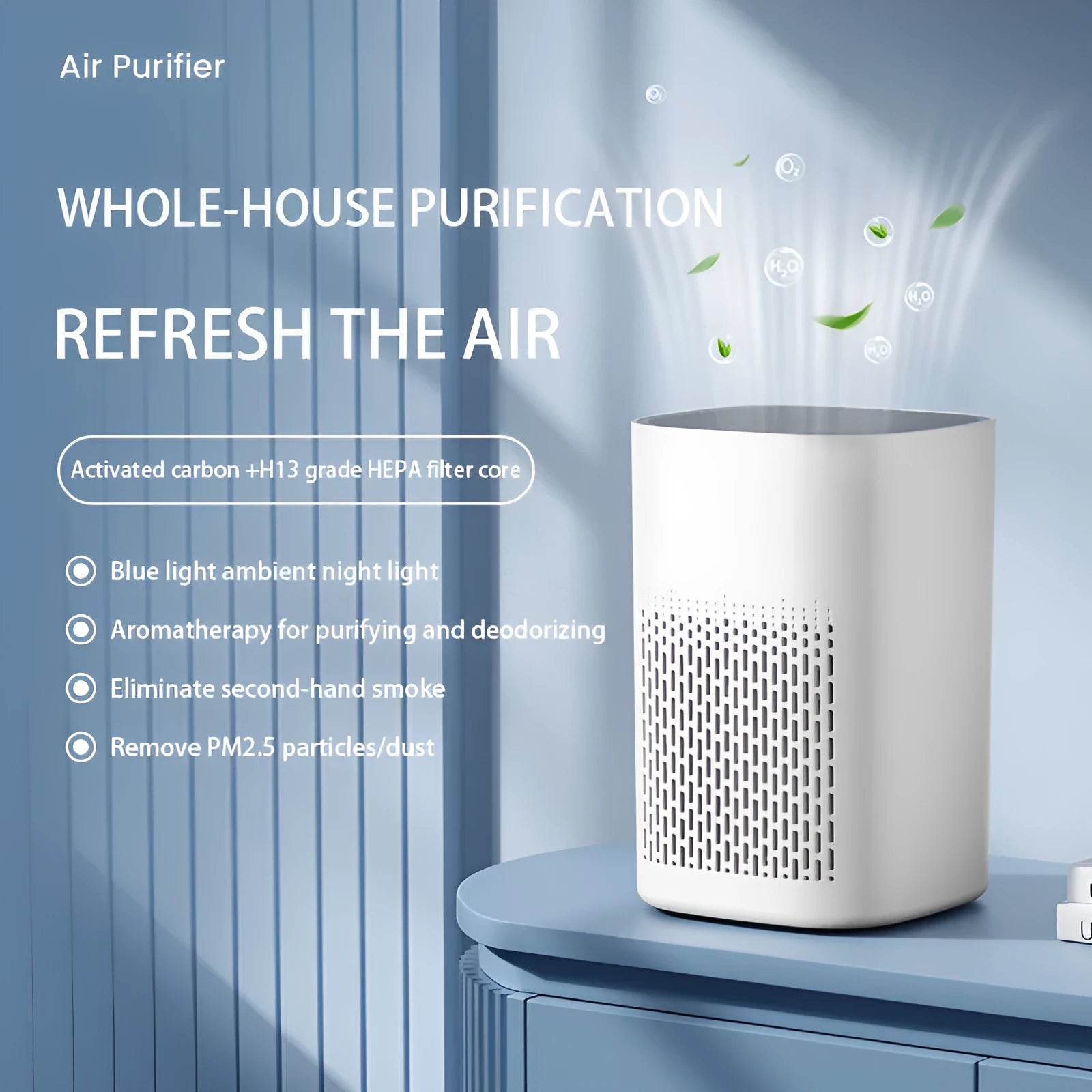 Desktop air purifier unit with simple design for placement on office or home surfaces