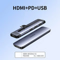 USB-C dock expansion adapter showing HDMI, USB 3.0, and charging ports with included connecting cables
