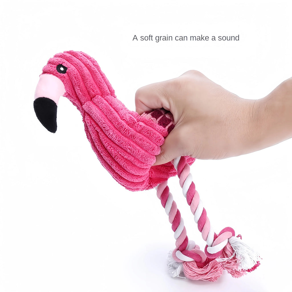 Pink corduroy animal-shaped squeaky plush toy for dogs