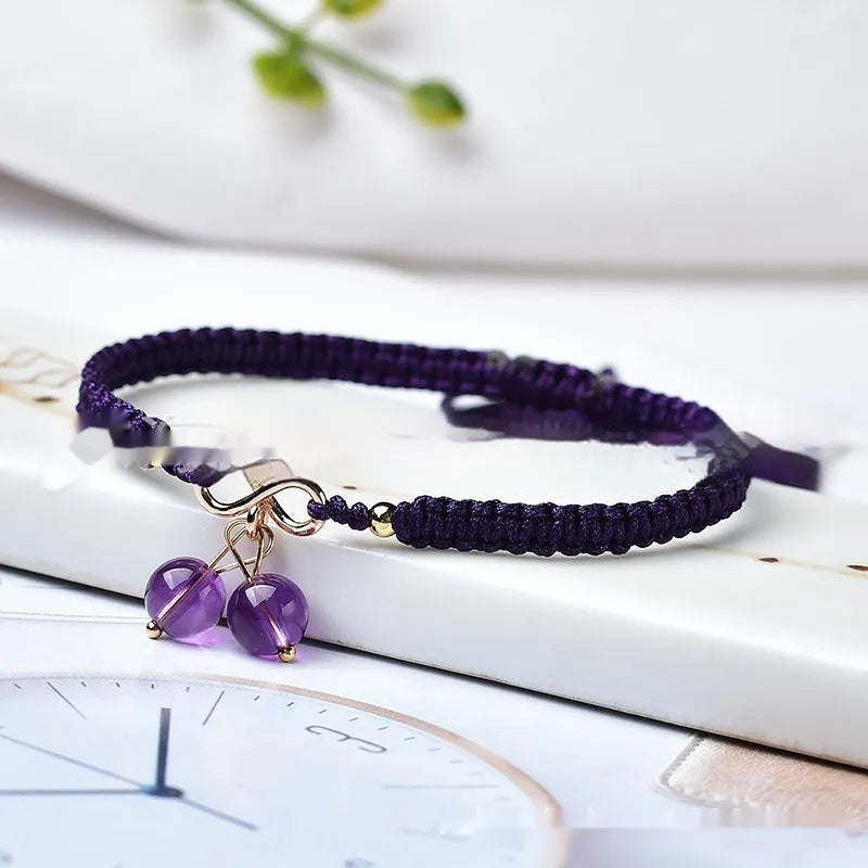 Natural strawberry quartz cherry bracelet for women with 8mm fruit-shaped beads on elastic thread.