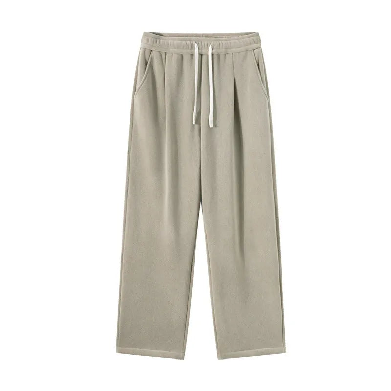 Men's fleece-lined winter casual trousers in apricot colour with drawstring waist and loose fit design