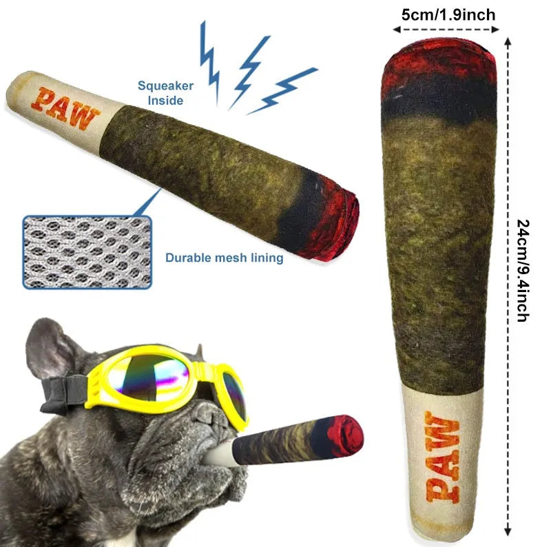 Doggy Doobie plush squeaky dog toy in green, 9.5 inches, for small medium large dogs