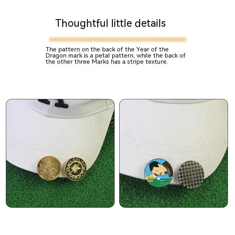 Zinc alloy golf hat clip with engraved dragon year pattern design