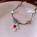 Stone shell beaded flower pendant necklace on adjustable clavicle chain, electroplated alloy, silver-gold colour, simple ethnic style