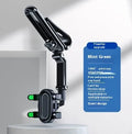 Car multi-function mobile phone bracket in black and green clip mounted on dashboard