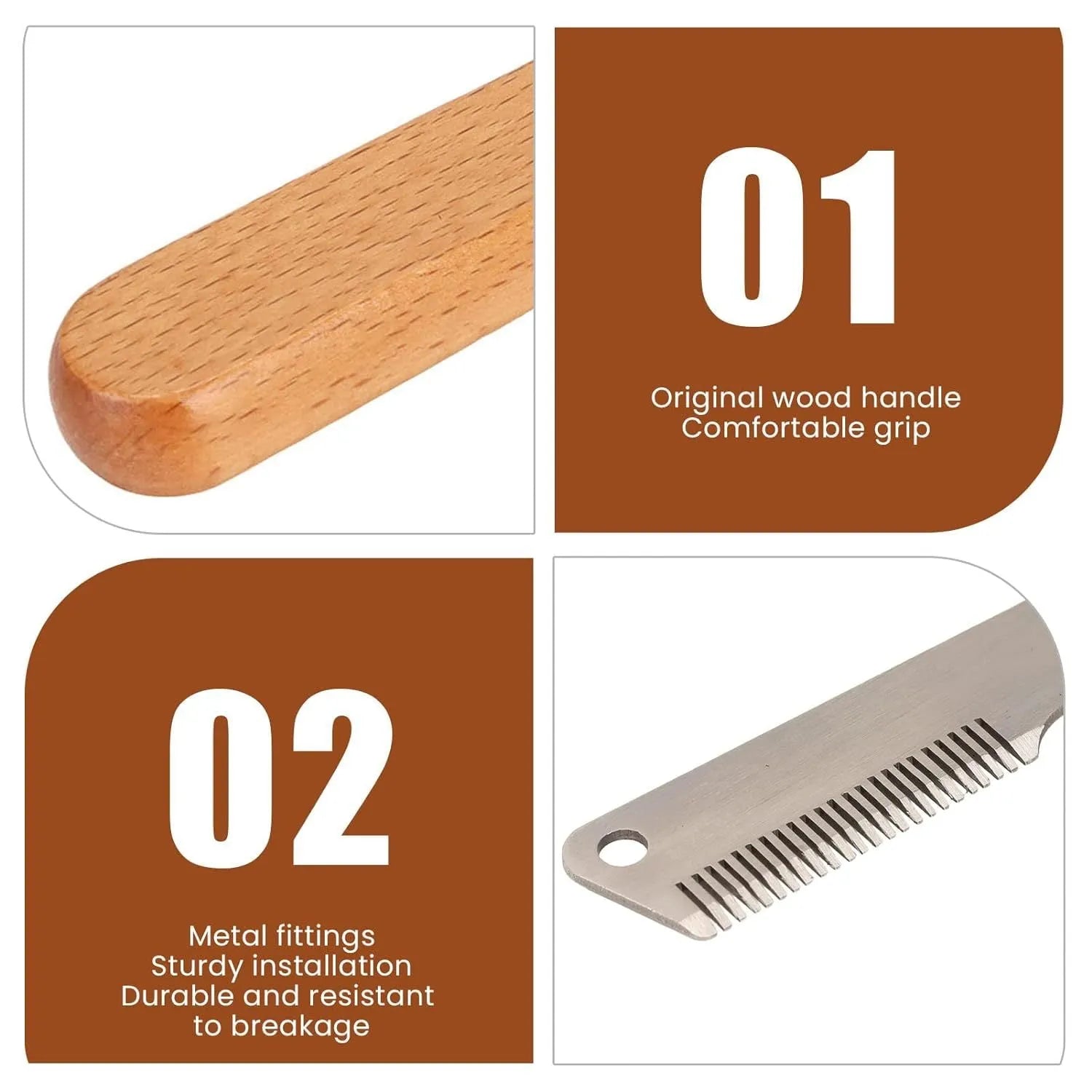 Dog stripping knife with wood handle for grooming long-haired pets in two size options