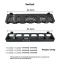 Black ABS plastic wall-mounted fishing rod holder for upright or horizontal storage.