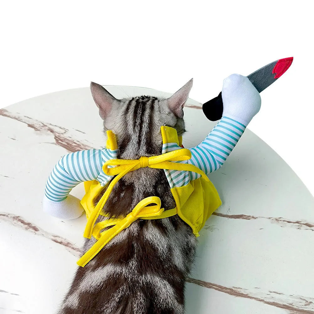 Creative yellow knife assassin cat costume clothing in polyester for general gender cats