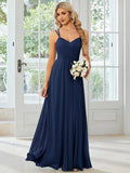Women's sleeveless long banquet dress with pleated A-line skirt in light green, wine red, navy blue, or purple.