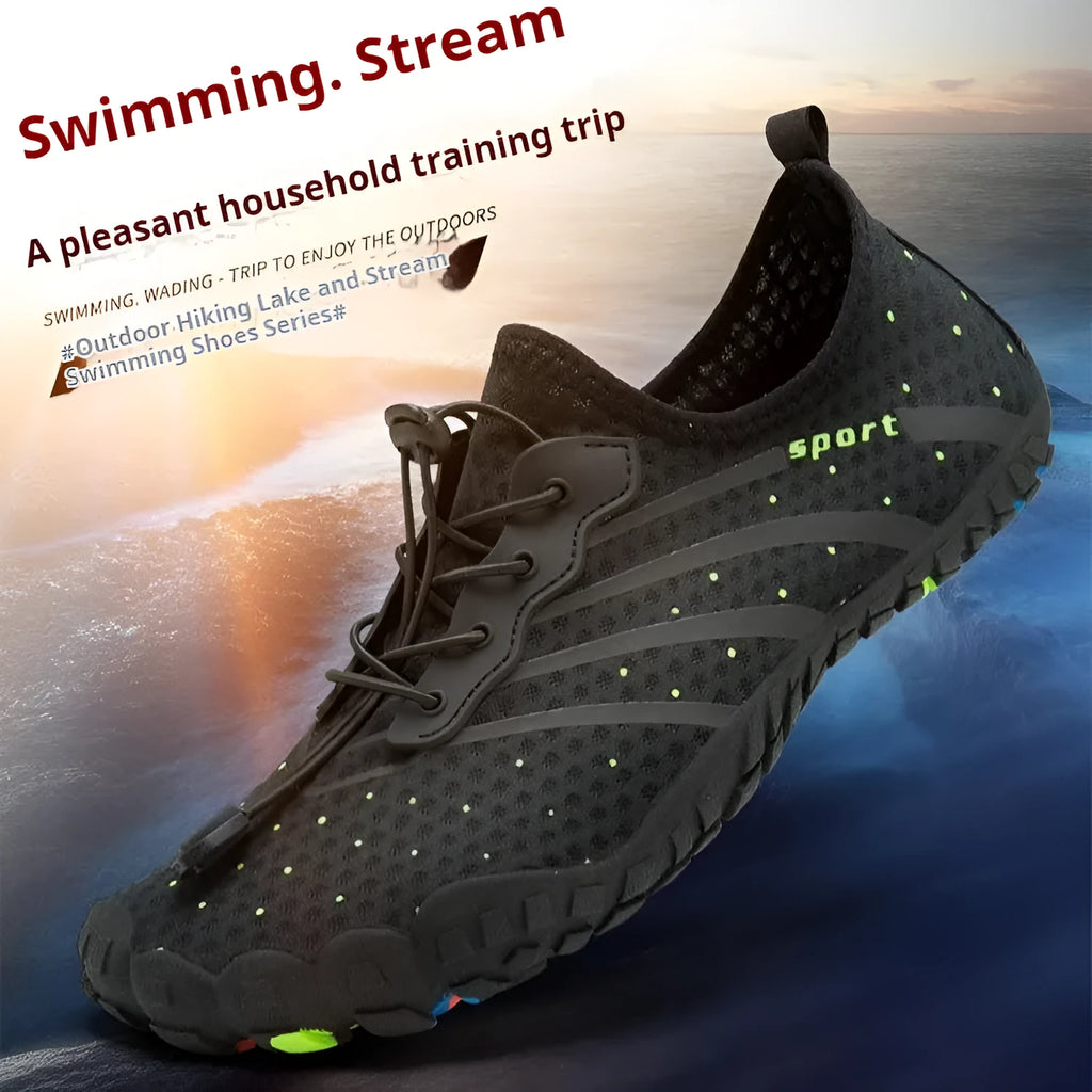 Fast drainage beach swimming couple outdoor fitness shoes, mesh upper, rubber sole, low top, in army green