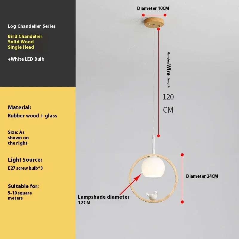 Nordic solid wood aisle chandelier with bird design for corridor staircase restaurant 220V