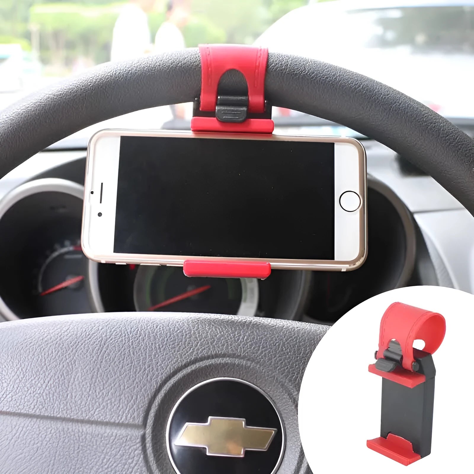Black steering wheel phone holder clip mount for car navigation