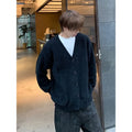 Men's loose V-neck cardigan sweater in cotton blend fabric available in five colours