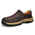 Men's outdoor mountaineering shoes with thick rubber sole and PU leather upper in black