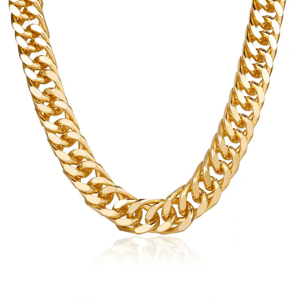 Gold thick chain women's necklace with 32cm length and electroplated alloy construction