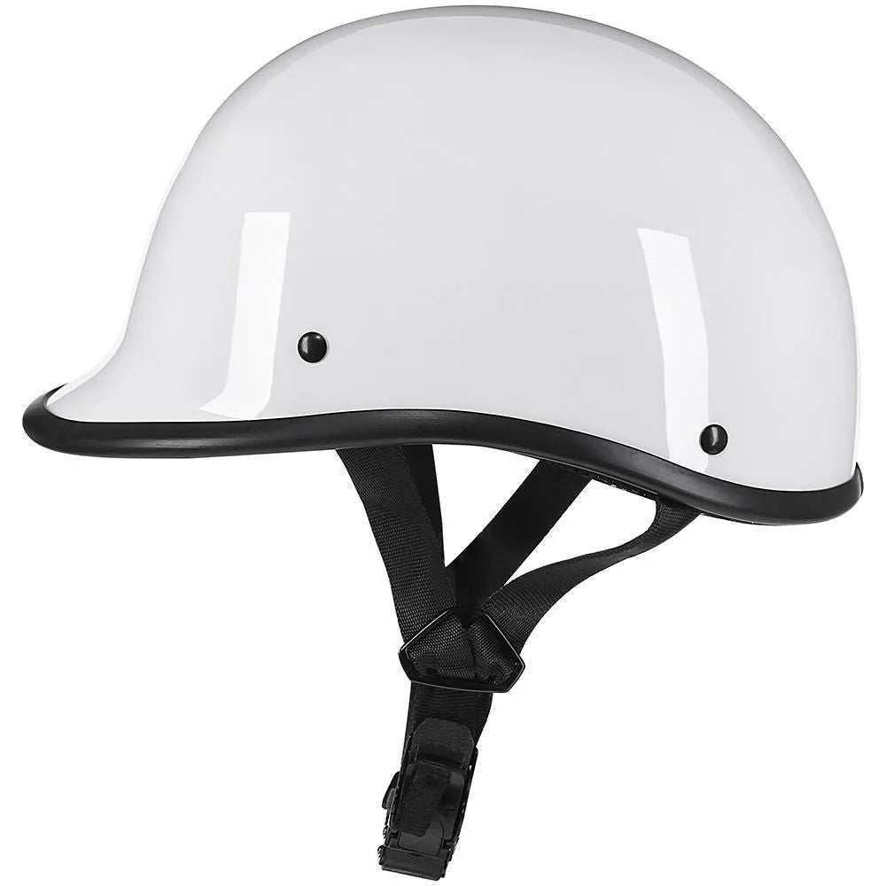 Retro hand curved ABS motorcycle helmet in matte black with visor, side view