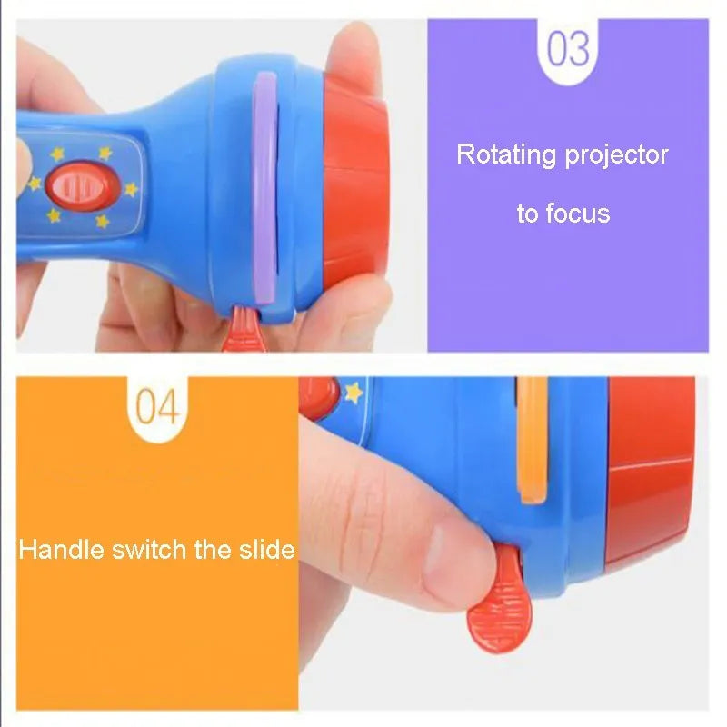 SmartKids children's story projector torch with fairy tale discs projecting images on wall