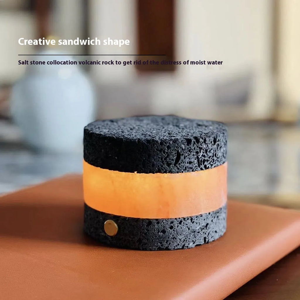 Small USB night lamp with volcanic rock top and warm light, modern simplicity style, 9cm x 7.5cm