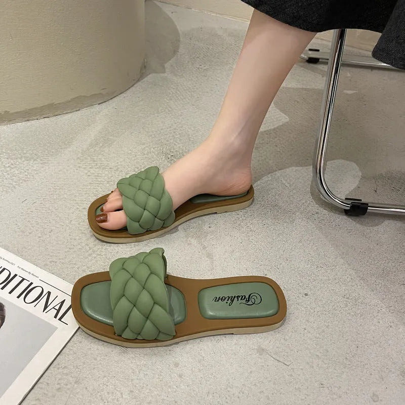 Women's plaid pattern beach sandals with anti-skid PVC soles in thick sole design
