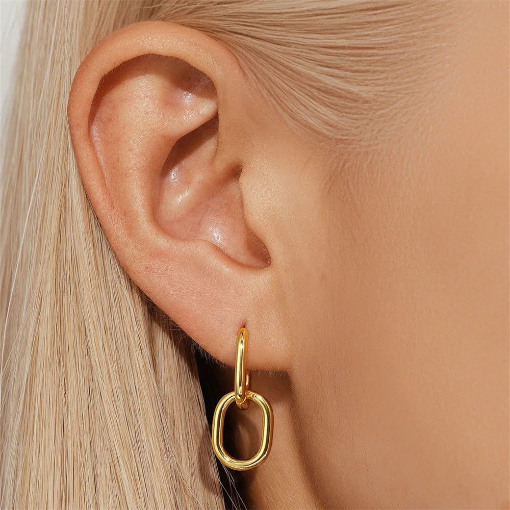 Golden electroplated copper diamond earclip earrings with geometric European styling