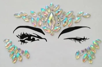 Sheet of self-adhesive rhinestone temporary tattoo gems in mixed colours