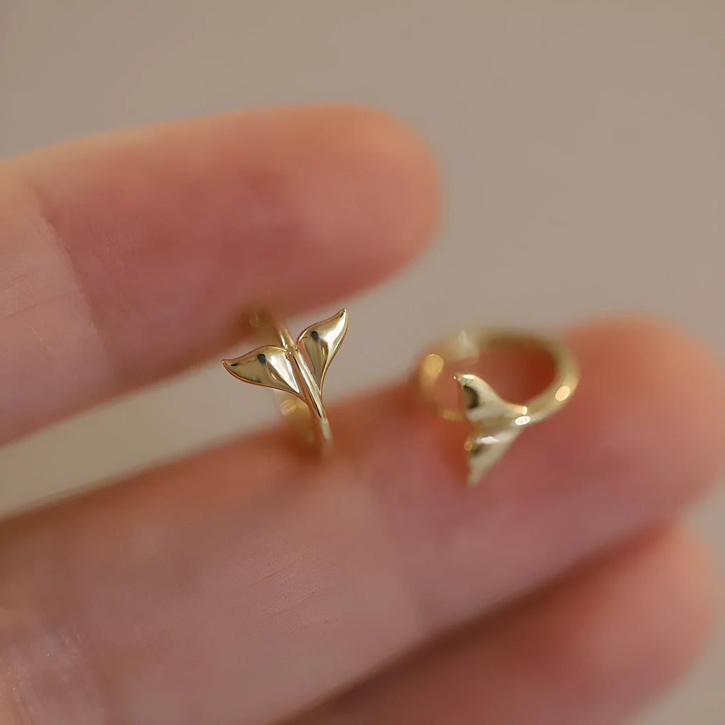 S925 sterling silver fishtail earrings with 14k gold plating showing 8mm inner diameter