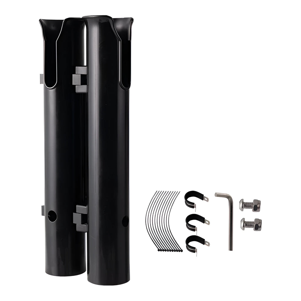 Black carbon fishing rod rack mounted on motorcycle with double-layer plastic rod frame