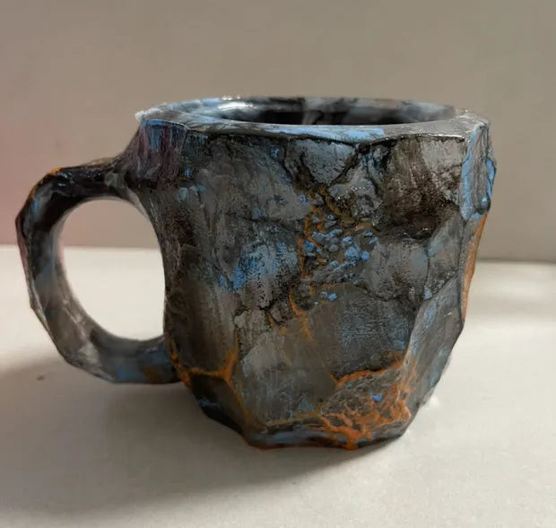 400ml resin coffee mug with handle in a choice of colours including blue, purple, and rock pattern.
