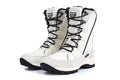 Women's black genuine leather mid-calf snow boots with round toe and rubber sole