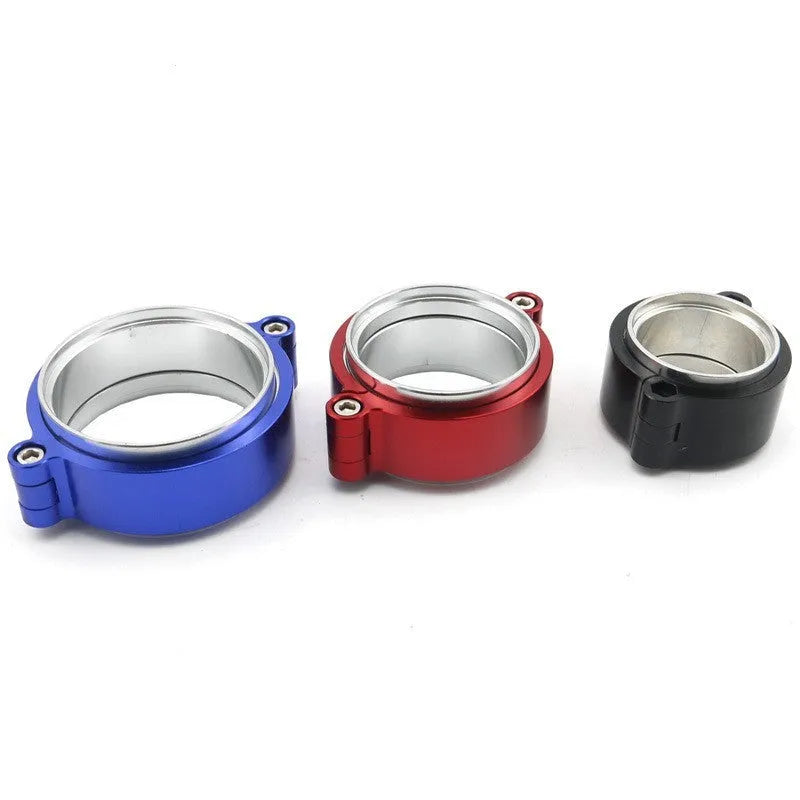 Aluminium fixed movement exhaust clamp for turbo systems in black, with size markings