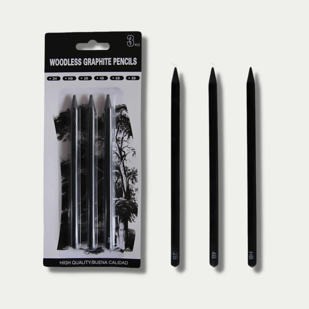 Wood-free graphite art sketching pencils six-piece set with graded hardness options