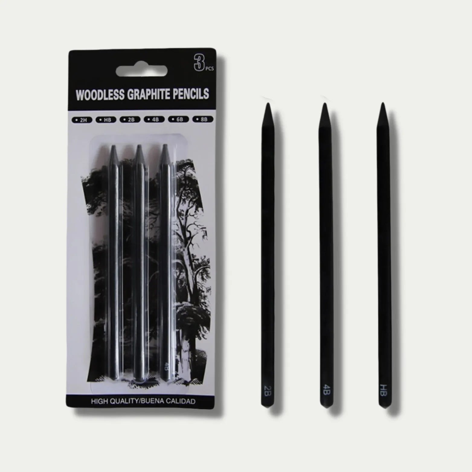 Wood-free graphite art sketching pencils six-piece set with graded hardness options