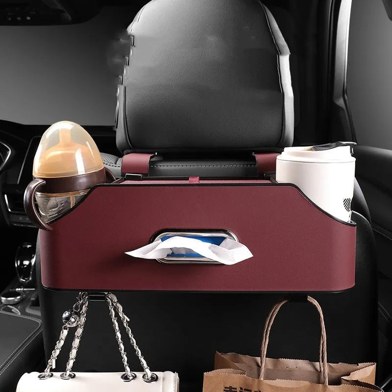 Genuine leather car tissue box organiser with suspension mount and 2L capacity