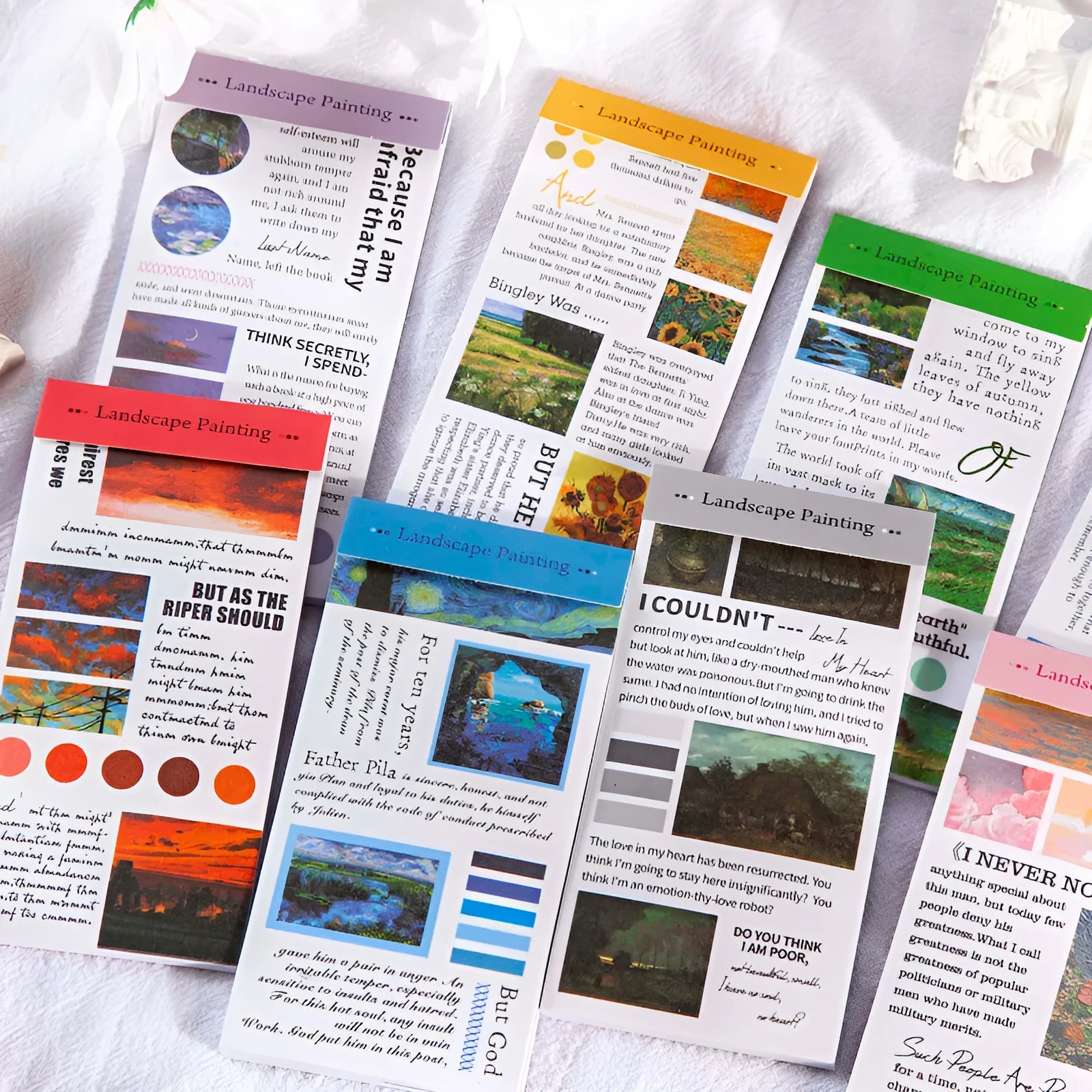 Paper sticker book pack of 20 landscape painting stickers 60x120mm with eight colour options