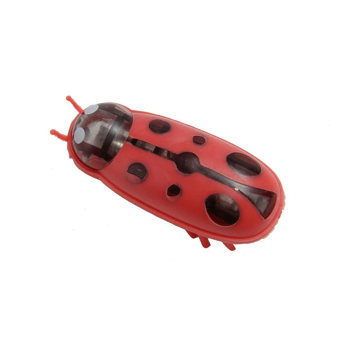 Electric jumping cat teaser toy with LED light in ladybug red and black style on white background
