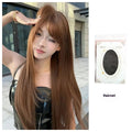 Long straight wig with bangs in warm tea chestnut brown high temperature fibre for women