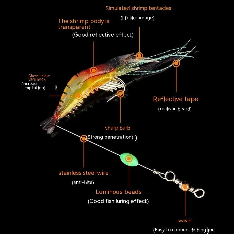 Luer soft fishing lure with hook in six colour variations including luminous options