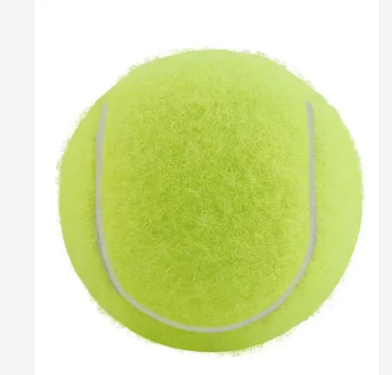 6.3cm diameter rubber dog tennis ball in assorted colours including blue, pink and green.