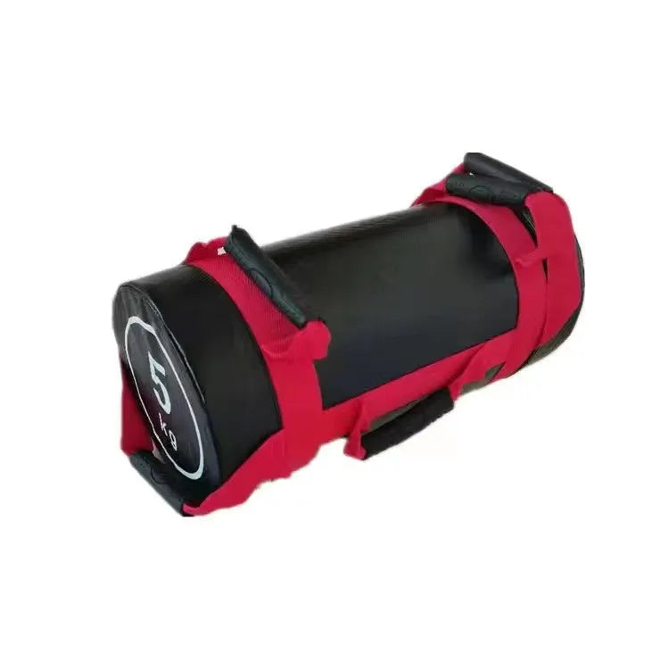 Flat white leather-coloured PVC power sandbag for weight training and fitness workouts.