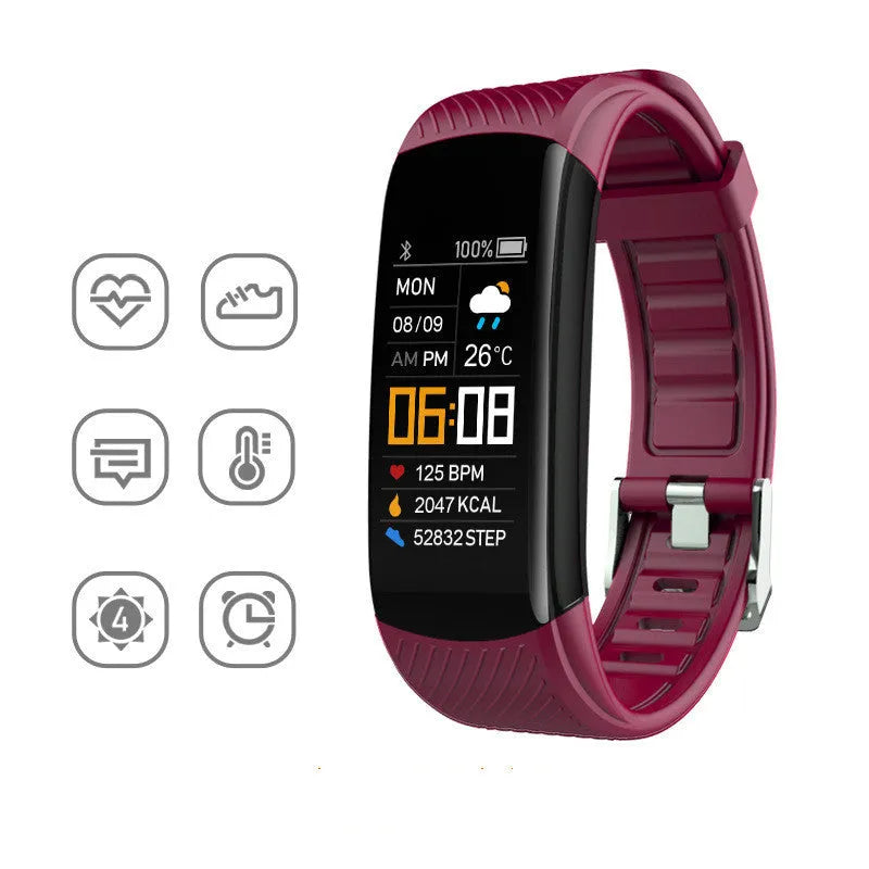 C5S model smart pedometer bracelet fitness tracker with touchscreen in various colours.