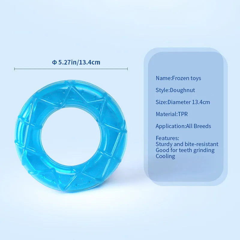 Summer ice cold dog popsicle cooling pet toy set with water-filled stick, pacifier, popsicle, and ring shapes