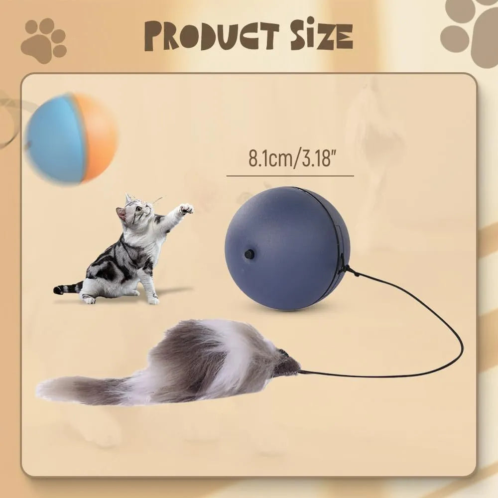 Automatic interactive cat ball toy in blue orange colour, self-rolling motion for indoor pets