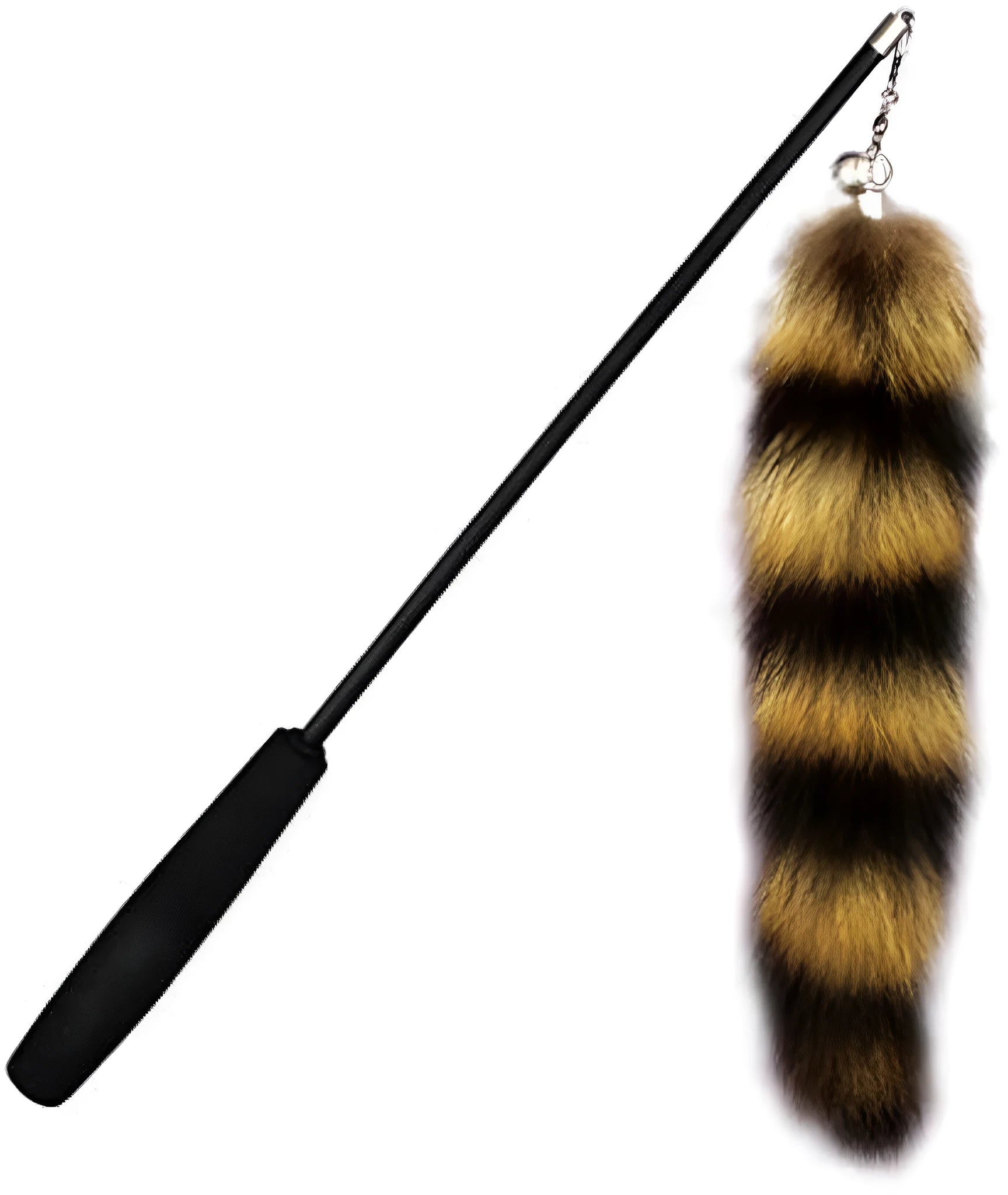 Black cat toy wand with long elastic string, length 42cm.