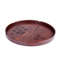 Wooden shallow plate with hollow sakura cherry blossom design, 30 cm diameter, for dessert serving.
